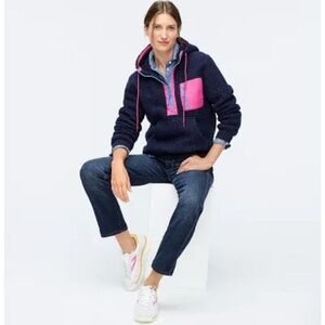 J. Crew Pink and Blue Teddy Half Zip Jacket Cozy Chic Preppy